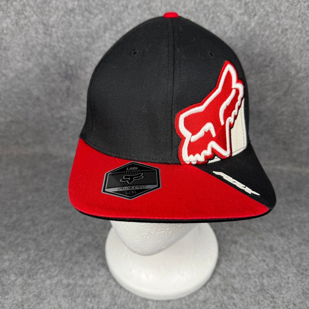 Fox Racing Mens Flexfit Lids Exclusive Hat L/XL Black Red Embroidered Logo